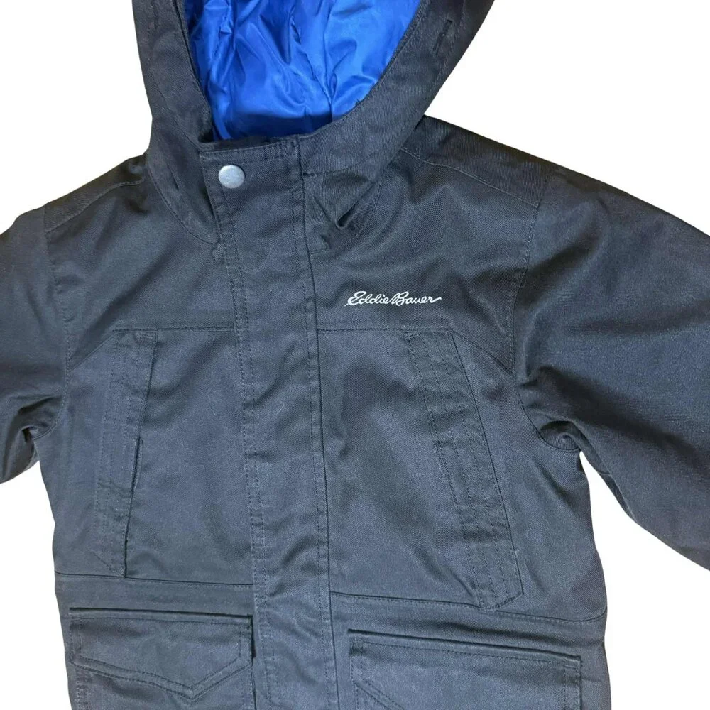 Eddie Bauer Boys Black Hooded Insulated Jacket Size 4 Lightweight Fall Coat